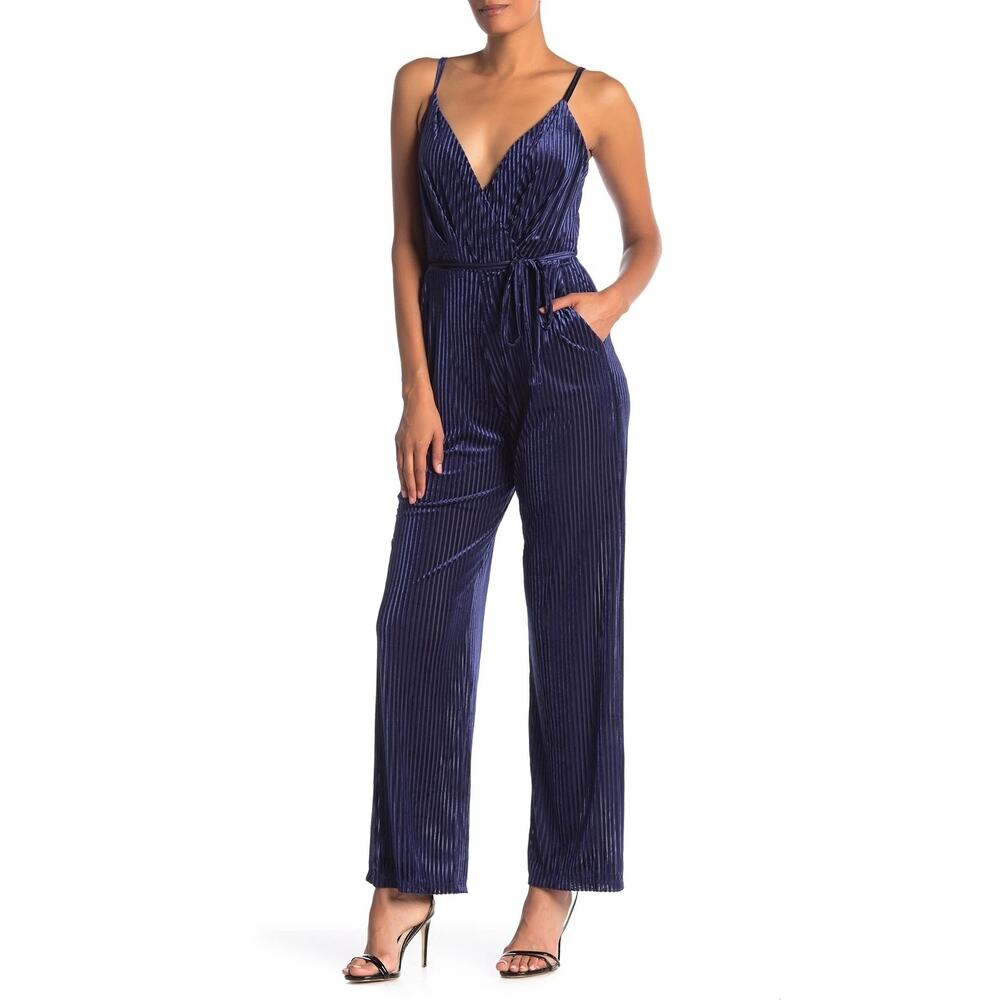 LAUNDRY by Shelli Secal ‎ 156872 Women's Ribbed Velvet Jumpsuit in Navy Size 6